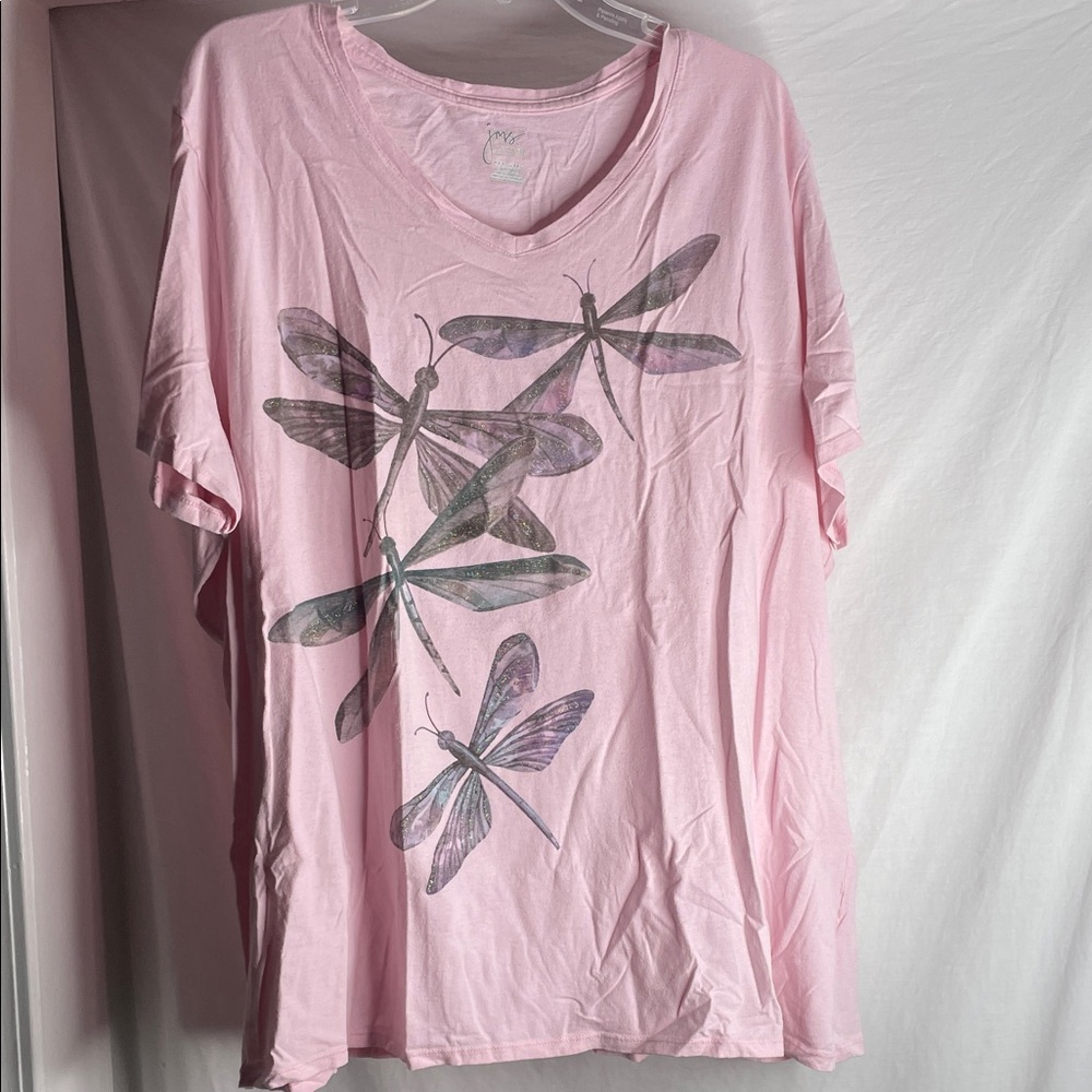 Relaxed Pink Dragonfly Graphic Short Sleeve Tee just my size 4X 26w/28w
